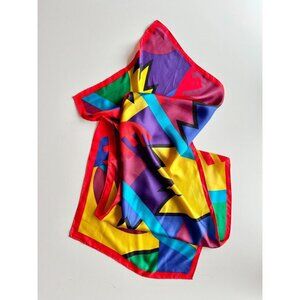 Vintage PERRY ELLIS Multicolor Graphic Silk Twill 64" x 16" Long Rectangle Scarf